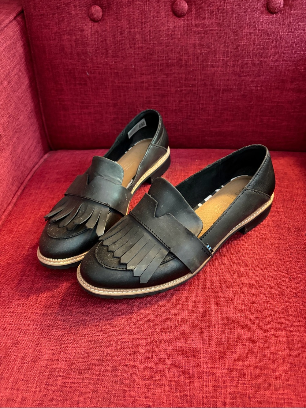 Toms Black Fringe Penny Loafers for Women